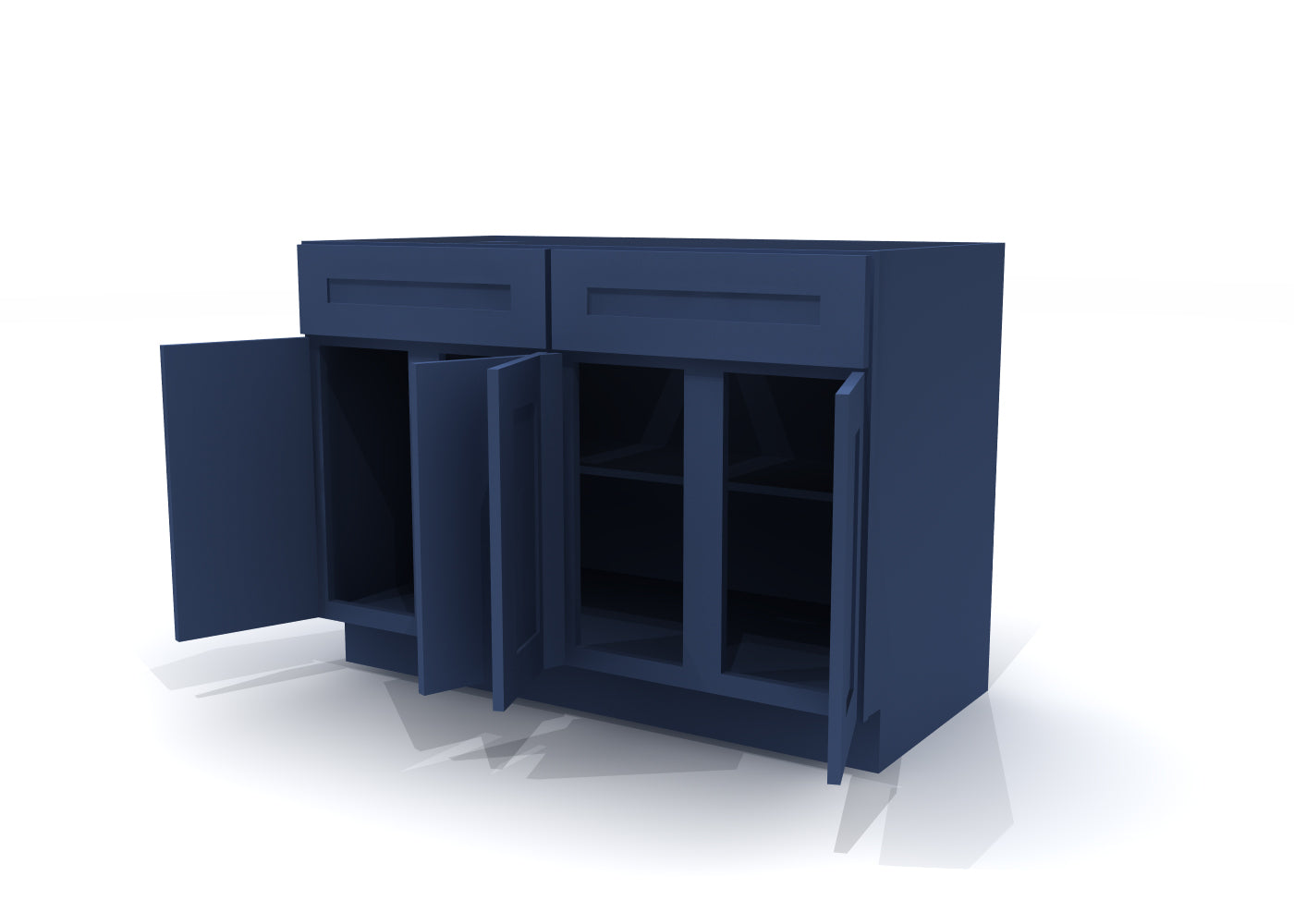 Base Four Door Two Drawers 48" Wide Blue Shaker Cabinet