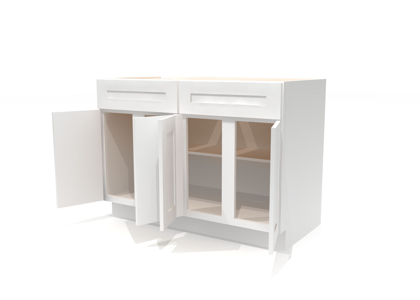 Base Four Door Two Drawers 48" Wide White Shaker Cabinet