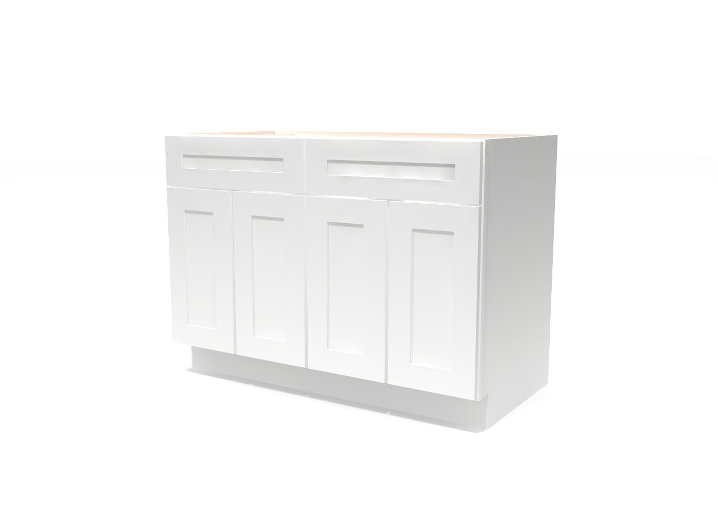 Base Four Door Two Drawers 48" Wide White Shaker Cabinet
