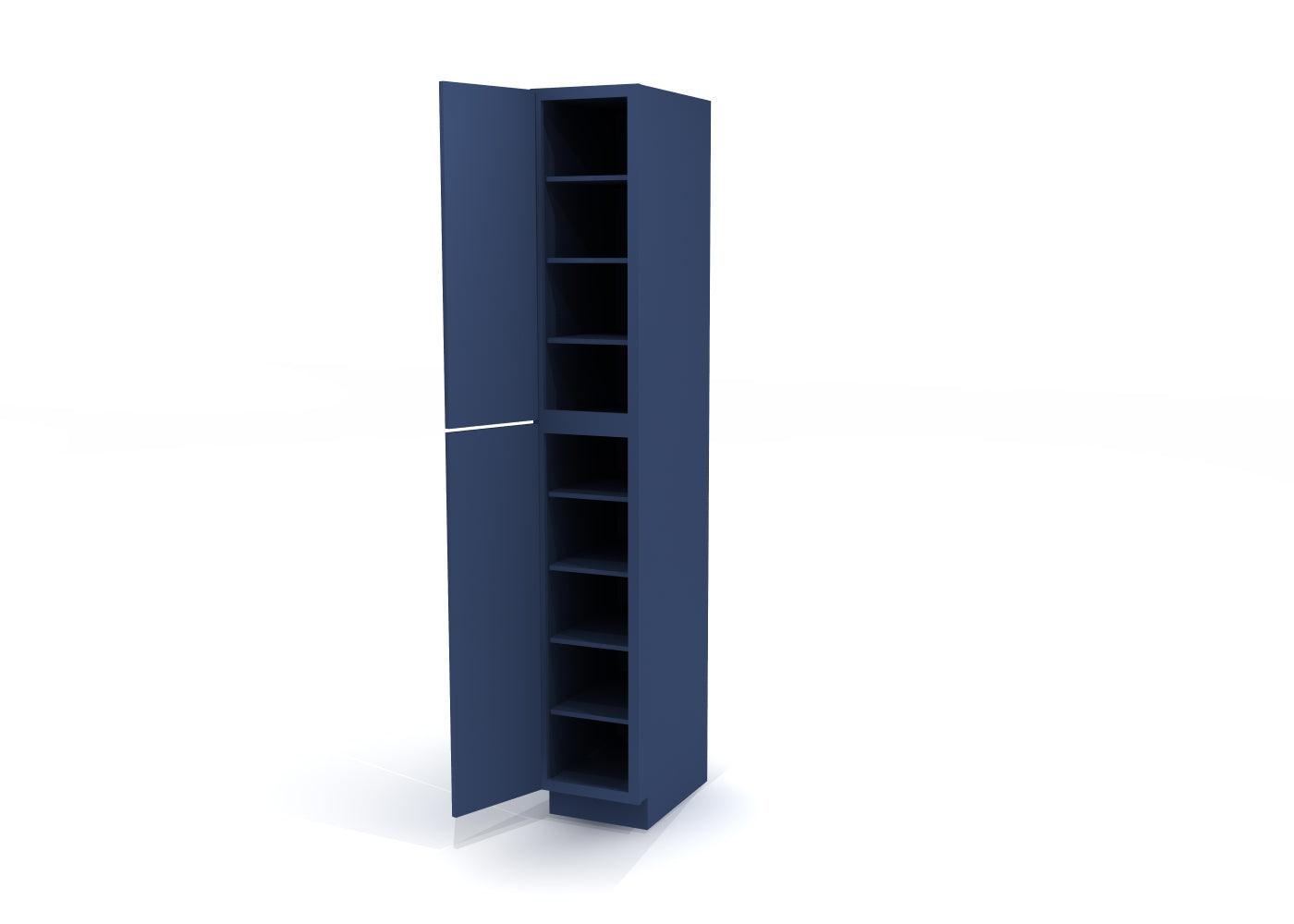Utility Pantry Single Door 96" by 15" Wide Blue Shaker Cabinet