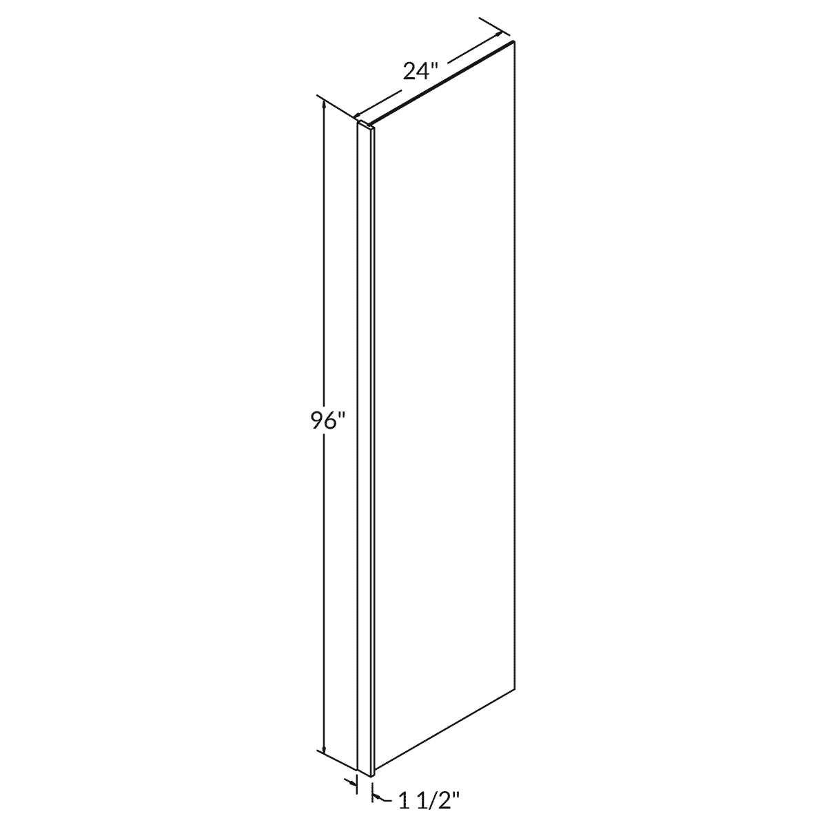 96 H X 24 D End Panel With 1 1 2 Stile For White Shaker Cabinetry