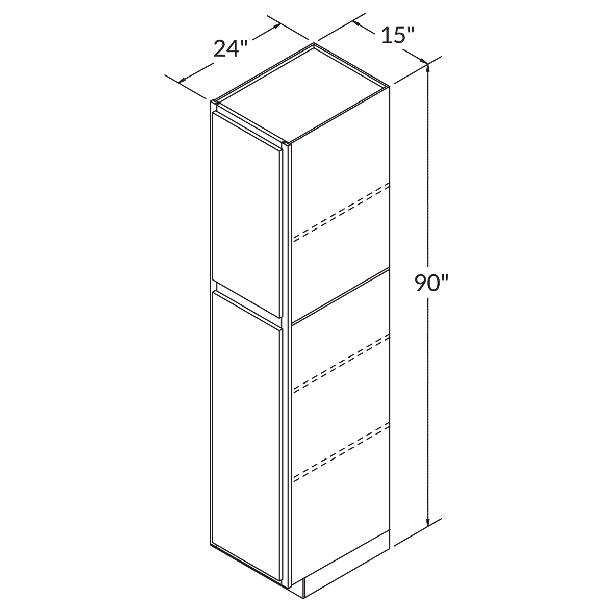 Utility Pantry Single Door 90 By 15 Wide Maple Shaker Cabinet